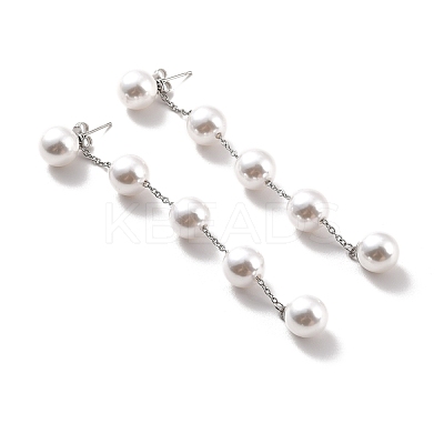 Round Plastic Pearl Beaded Long Chain Dangle Stud Earrings STAS-D179-04P-03-1