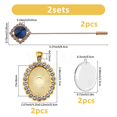 DIY Oval Alloy with Rhinestone Brooches Making Kits DIY-FH0009-70G-1