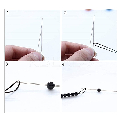 Tarnish Resistant Stainless Steel Collapsible Big Eye Beading Needles SENE-PW0013-02V-1
