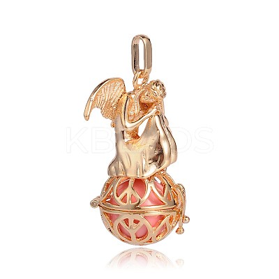 Golden Plated Brass Hollow Round Cage Pendants KK-J249-06G-1