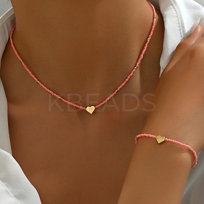 Glass & CCB Plastic Beaded Necklaces & Bracelets Sets FS-WGA4156-01-1