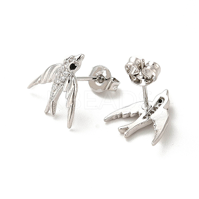 Cubic Zirconia Swallow Stud Earrings EJEW-F301-15-1