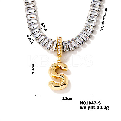 Golden Tone Brass Pave Clear Cubic Zirconia Letter Pendant Necklaces for Women YX4437-19-1