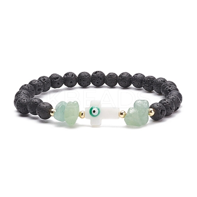 Natural Lava Rock & Gemstone Beaded Stretch Bracelet BJEW-JB08531-1