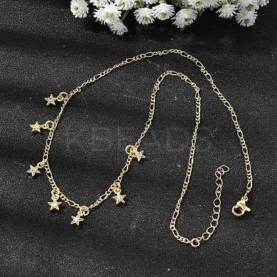 Brass Micro Pave Clear Cubic Zirconia Star Pendant Necklaces NJEW-B157-04G-1