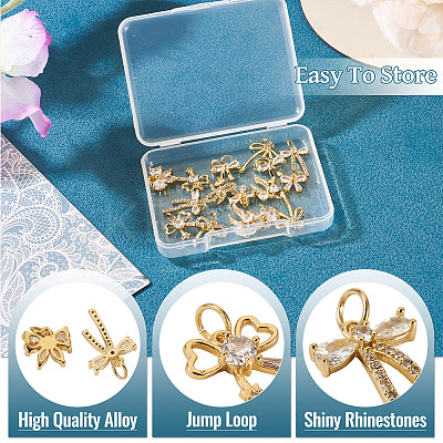 16Pcs 8 Style Brass Micro Pave Cubic Zirconia Charms KK-TA0002-16-1