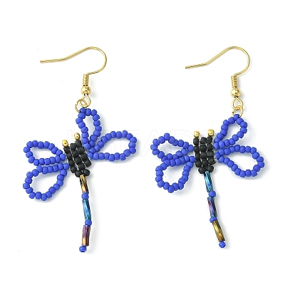 Glass Dragonfly Dangle Earrings EJEW-MZ00114-1