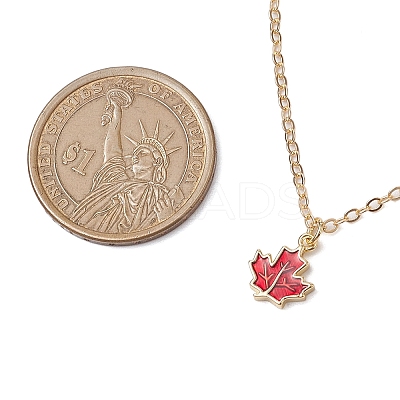 Brass Red Enamel Maple Leaf Pendant Cable Chain Necklaces for Women NJEW-JN05080-1