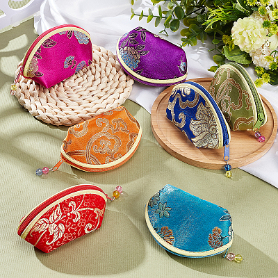 14Pcs 7 Colors Retro Fan-Shaped Cloth Zipper Pouches CON-WR0001-08-1