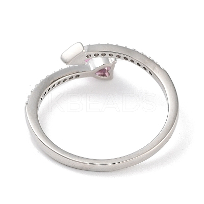 Heart Brass Micro Pave Cubic Zirconia Open Cuff Rings for Women RJEW-S416-02P-01-1