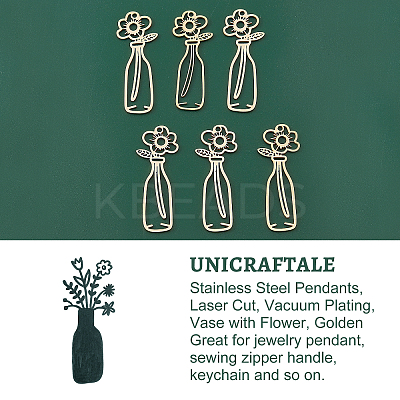 6Pcs 201 Stainless Steel Pendants STAS-UN0034-31-1