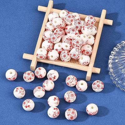 Floral Printed Porcelain Beads PORC-Q202-12mm-1-1