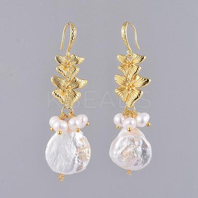 Natural Baroque Pearl Keshi Pearl Dangle Earrings EJEW-JE03879-1