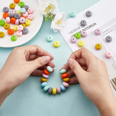 100Pcs Silicone Beads 14mm Silicone Abacus Beads Rubber Beads Large Hole Colored Loose Spacer Beads for DIY Necklace Bracelet Keychain Craft Jewelry Making JX323A-1