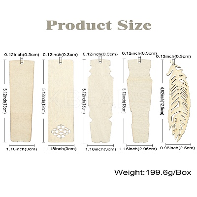 50Pcs 5 Styles Wood Blank Boards for Bookmark Making WOOD-CJ0002-25-1