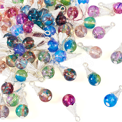 64Pcs 8 Styles Glass & Alloy Pendants PALLOY-TA00177-1