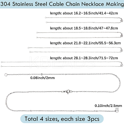 12Pcs 4 Styles 304 Stainless Steel Cable Chain Necklace Making STAS-SC0010-23P-1