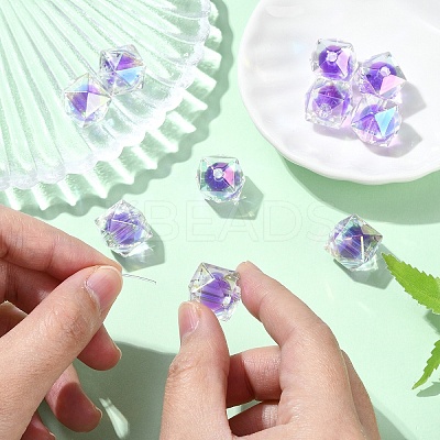 10Pcs Two Tone UV Plating Rainbow Iridescent Acrylic Beads TACR-YW0002-33H-1