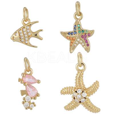 12Pcs 4 Style Brass Micro Pave Cubic Zirconia Pendants KK-BBC0019-51-1