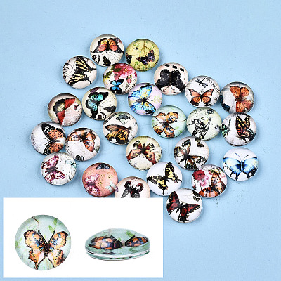 Printed Glass Half Round/Dome Cabochons GGLA-N004-10mm-C1-1