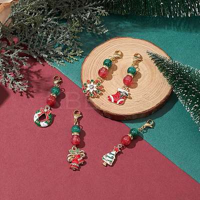 Christmas Alloy Enamel & Resin Pendant Decorations HJEW-JM01136-S-1
