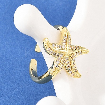 Starfish Brass Micro Pave Clear Cubic Zirconia Cuff Rings for Women RJEW-A088-08B-G-1