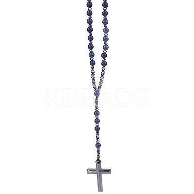 Natural Lapis Lazuli Rosary Bead Necklace WG81562-02-1
