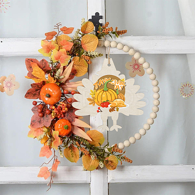 Thanksgiving Day Theme Unfinished Wood Pendant Decorations HJEW-WH20003-47A-1