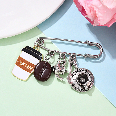 Coffee 304 Stainless Steel Brooch JEWB-YW00002-1