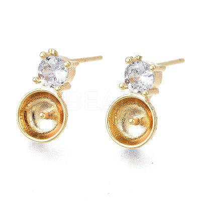 Brass Micro Pave Cubic Zirconia Stud Earring Findings KK-N233-132-1
