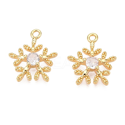 Christmas Theme Brass Micro Pave Clear Cubic Zirconia Charms KK-T073-14G-1
