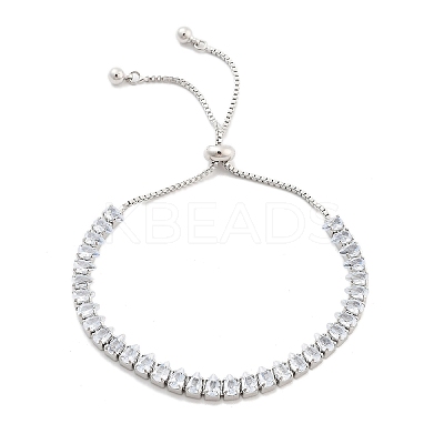 Brass Pave Clear Cubic Zirconia Teardrop Box Chain Slider Bracelets BJEW-B094-07P-1