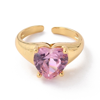Heart Pink Cubic Zirconia Cuff Ring for Valentine's Day RJEW-C017-08G-RS-1