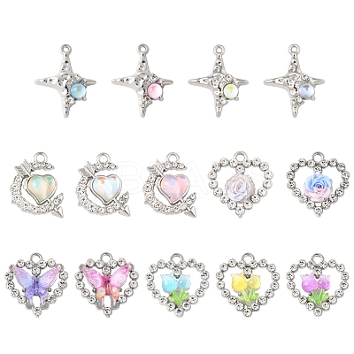 20Pcs 8 Styles Platinum Alloy Glass Pendants FIND-FS0003-78-1