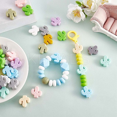 60Pcs Cactus Silicone Focal Beads Colorful Large Hole Loose Spacer Beads Silicone Beads for DIY Necklace Bracelet Earrings Keychain Craft Jewelry Making JX324A-1