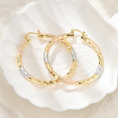 Brass Two Tone Hoop Earrings EJEW-B117-06E-M-1
