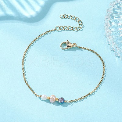 Natural Cultured Freshwater Pearl Beads Link Bracelets BJEW-JB13173-1