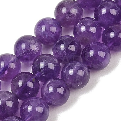 Natural Amethyst Round Bead Strands G-M212-10mm-01A-1