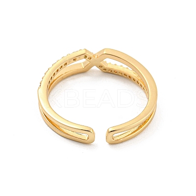 Cross Brass Micro Pave Clear Cubic Zirconia Open Cuff Rings RJEW-G309-19G-1