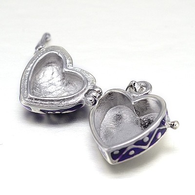 Enamel Heart Rack Plating Platinum Brass Prayer Box Pendants KK-L101-01B-1
