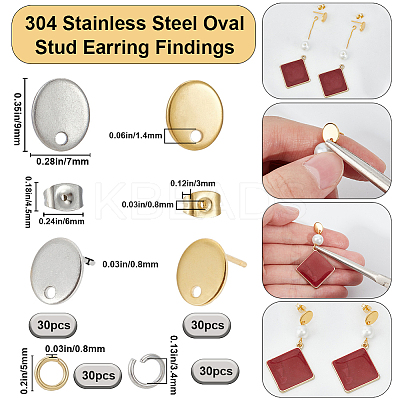 60Pcs 2 Colors 201 Stainless Steel Stud Earring Findings with Hole DIY-SC0023-54-1