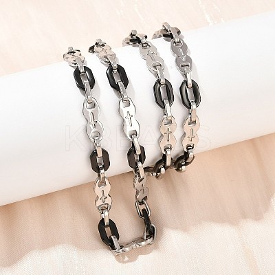 201 Stainless Steel Cross & Oval Link Chain Necklaces for Women NJEW-B143-02EBP-1