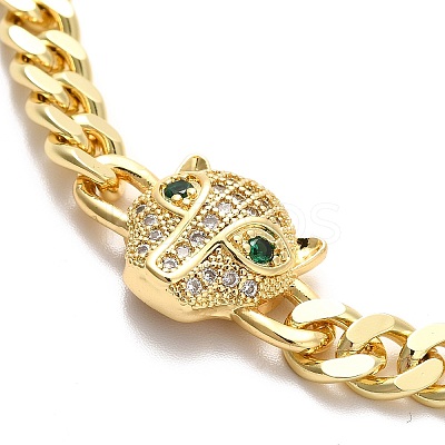 Green Cubic Zirconia Leopard Link Bracelet with Brass Curb Chains for Men Women KK-H434-11G-1