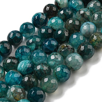 Faceted Natural Dragon Veins Agate Beads Strands X-G-F447-12mm-P07-1