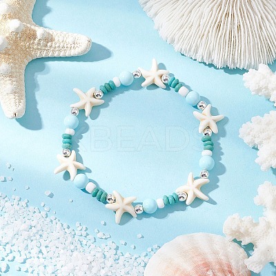 Dyed Synthetic Turquoise & Natural Howlite Beads Bracelets for Women BJEW-JB11794-03-1