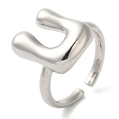 Initials Brass Open Cuff Ring for Women RJEW-N046-02U-P-1