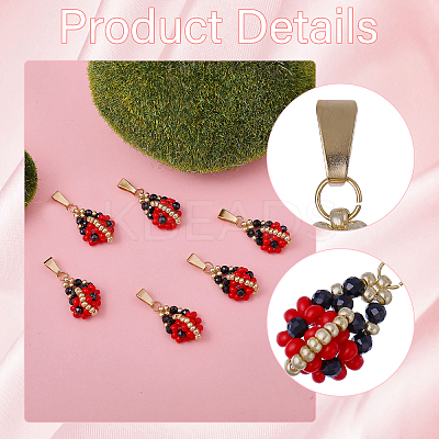 6Pcs Glass Seed Beaded Ladybird Pendants PALLOY-CA00021-1