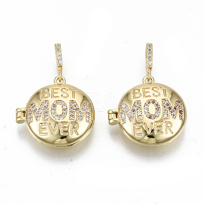 Brass Micro Pave Clear Cubic Zirconia Locket Pendants ZIRC-S067-220-NF-1