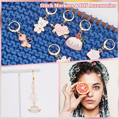 Valentine's Day Alloy Enamel with ABS Plastic Imitation Pearl Pendant Stitch Markers HJEW-AB00291-1