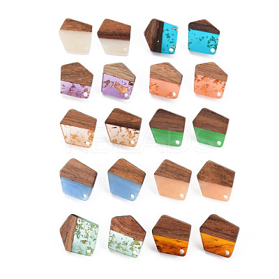 Two Tone Resin & Walnut Wood Stud Earring Findings MAK-N032-032-1